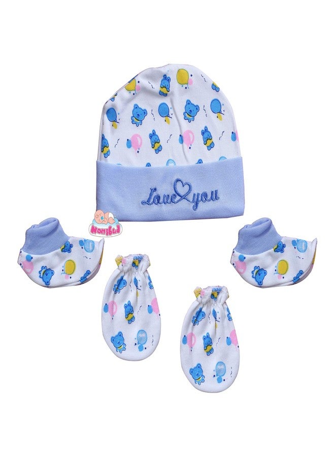 Nonibud New-Born Baby Cap and Mittens Booties Combo Set (White, Multicolour, 0-3 Months) -Pack of 4 Sets, Multicolor - Image 2