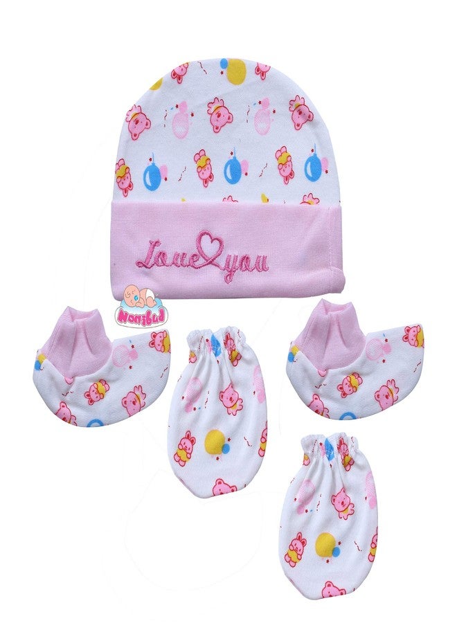 Nonibud New-Born Baby Cap and Mittens Booties Combo Set (White, Multicolour, 0-3 Months) -Pack of 4 Sets, Multicolor - Image 5