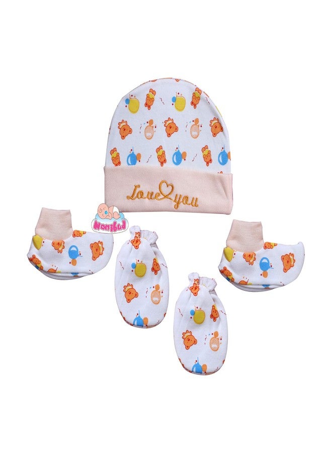 Nonibud New-Born Baby Cap and Mittens Booties Combo Set (White, Multicolour, 0-3 Months) -Pack of 4 Sets, Multicolor - Image 3