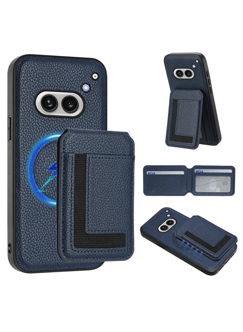 Magnetic Card Holder Case for Nothing Phone 2A, Lychee Pattern Premium PU Leather Cover Hidden Folding Kickstand Wireless Charging Compatible