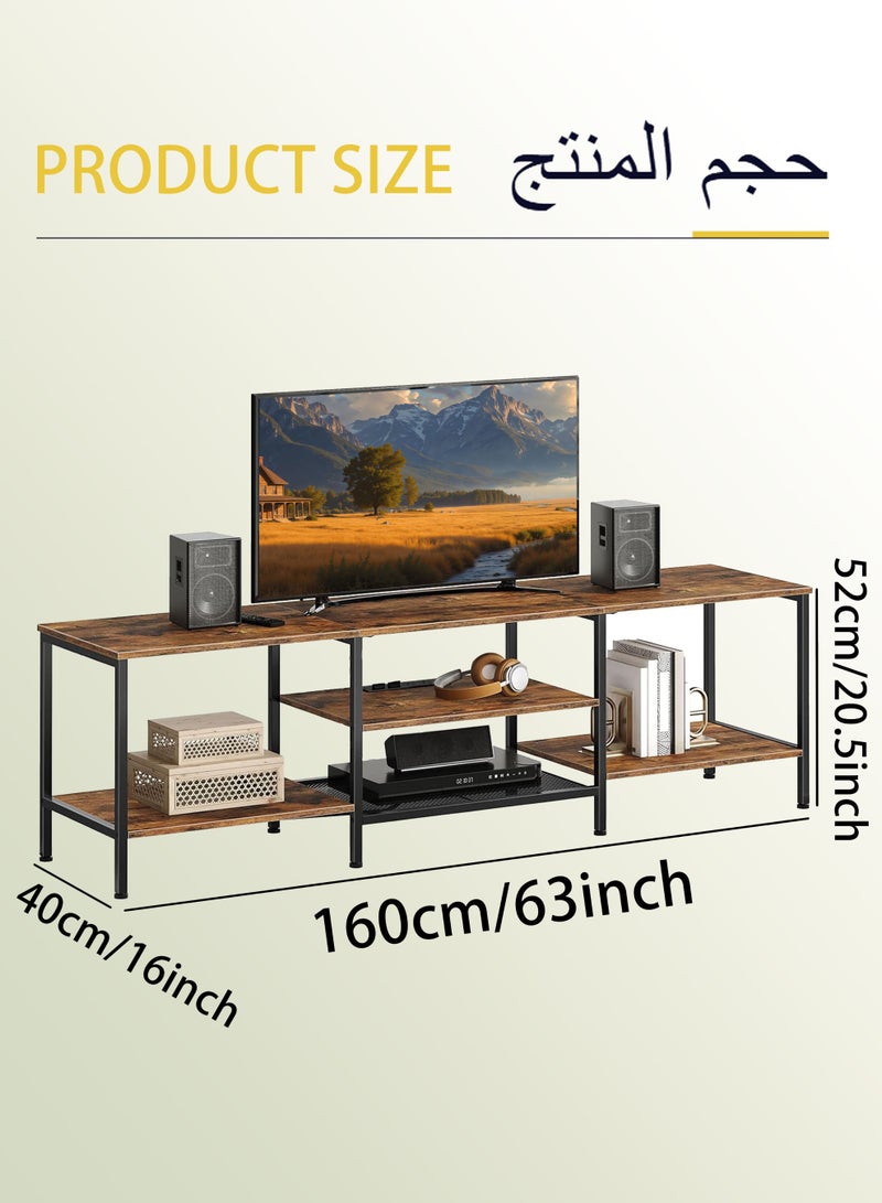 ويمارت طاولة حامل تلفزيون 160*40*52 سم لتلفزيون يصل إلى 75 بوصة وأرفف تخزين ومركز ترفيهي حديث وطاولة وحدة تحكم تلفزيون متعددة الوظائف صناعية لغرفة المعيشة المنزلية - Image 2