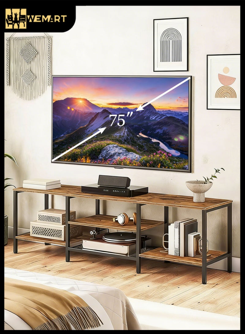 ويمارت طاولة حامل تلفزيون 160*40*52 سم لتلفزيون يصل إلى 75 بوصة وأرفف تخزين ومركز ترفيهي حديث وطاولة وحدة تحكم تلفزيون متعددة الوظائف صناعية لغرفة المعيشة المنزلية - Image 1
