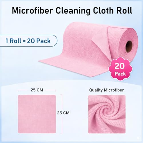 SHOWSTOPPER Microfiber Cleaning Cloth Roll, Reusable Tear Away Microfiber Towels,Washable, Ultra Absorbent, Rags Cleaning, Dishcloths, Cleaning Cloth for Car, Home or Kitchen. (LIGHT PINK, 25cm X 25cm) - Image 2