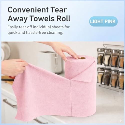SHOWSTOPPER Microfiber Cleaning Cloth Roll, Reusable Tear Away Microfiber Towels,Washable, Ultra Absorbent, Rags Cleaning, Dishcloths, Cleaning Cloth for Car, Home or Kitchen. (LIGHT PINK, 25cm X 25cm) - Image 3