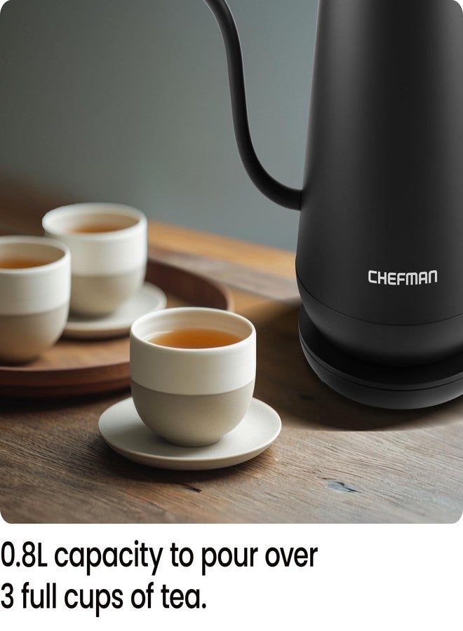Chefman Gooseneck Electric Kettle, 0.8L Pour Over Tea Kettle for Coffee and Tea, One-Touch Operation, Boil-Dry Protection, Auto Shut-Off, Ultra-Fast Hot Water Boiler – Black - Image 4