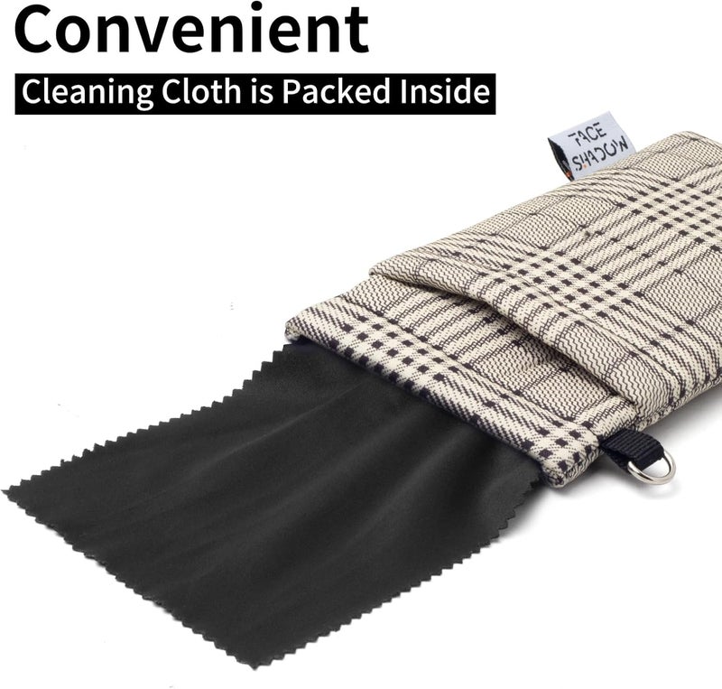 Face Shadow Double Glasses Case Soft Eyeglass Case For Women Men Squeeze Top Sunglasses Case With Cleaning Cloth - Image 4