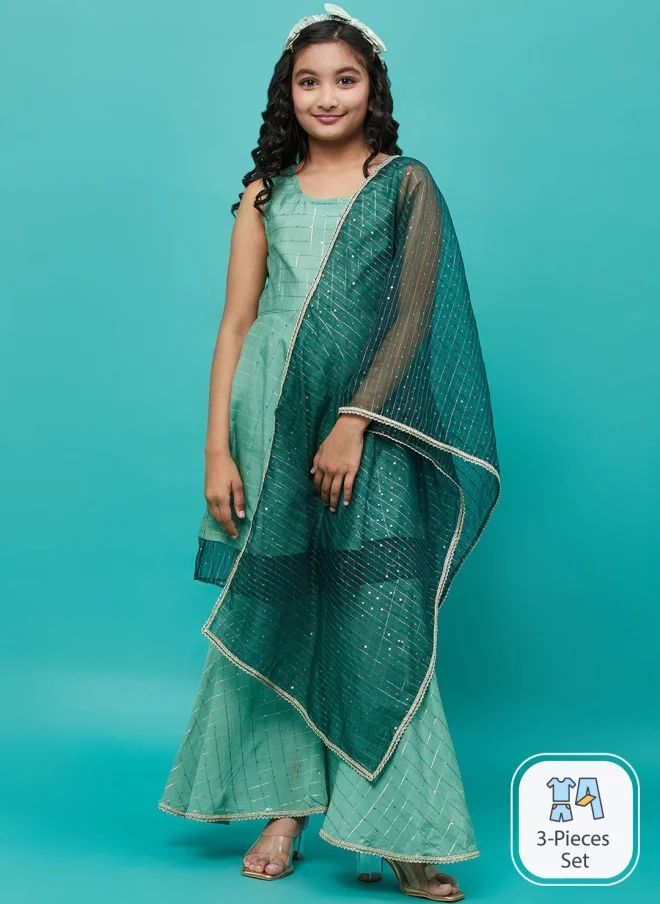 AKS Green 3-Piece Kurta Set for Girls