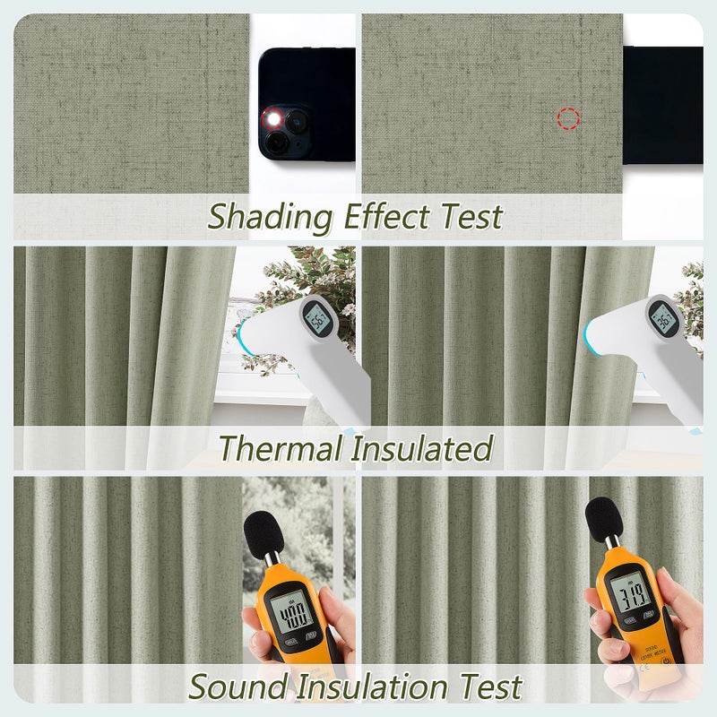 Guken Sage Green 100% Blackout Linen Curtains 84 Inch Length 2 Panels Set for Living Room Bedroom Back Tab Thermal Insulated Black Out Drapes Room Darkening Farmhouse Style for Bedroom Window Curtains - Image 5