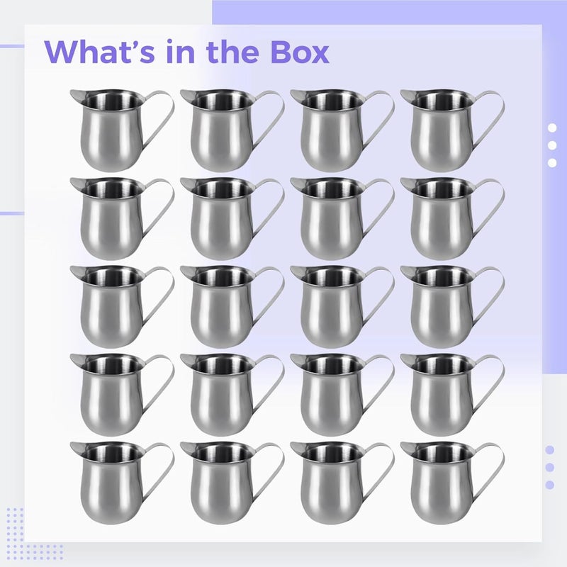 2.1 Oz / 60 Ml 20 Pcs Mini Creamer Pitcher Stainless Steel, Spout Shot Cup, Milk Frothing Pitcher Coffee Latte Art, 1.7X2X1.4 in - Image 3