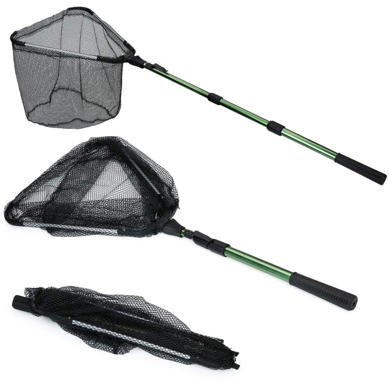 RESTCLOUD Fishing Landing Net with Telescoping Pole Handle, Super Strong Aluminum, 61" Full Extended, Rubber Coated Net - Image 1