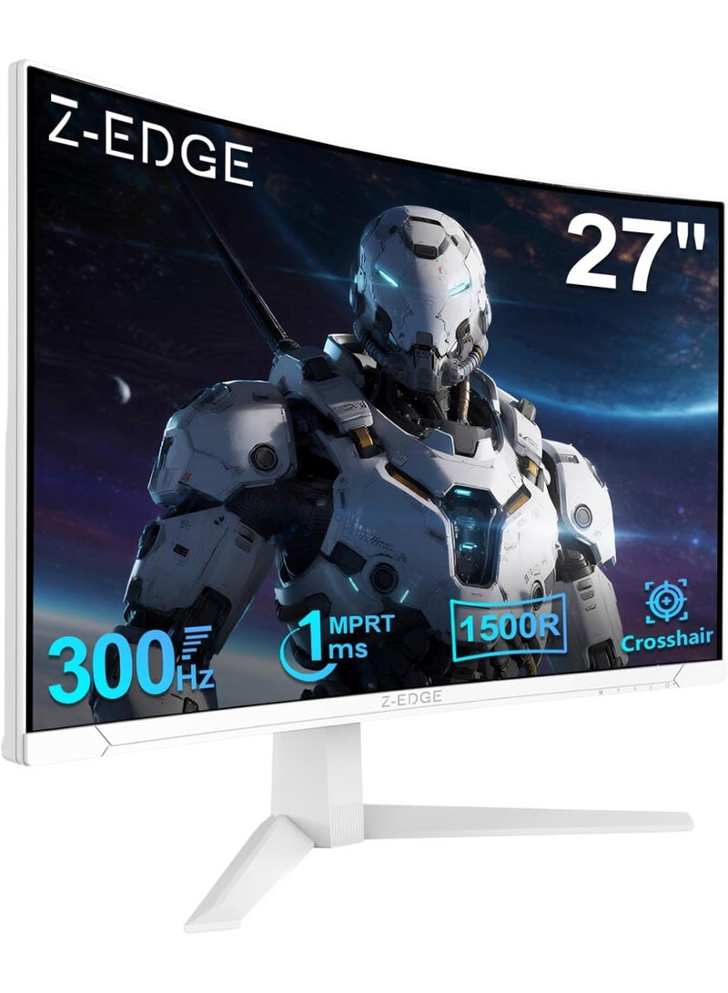 Z-EDGE 27 inch Curved Gaming Monitor 300Hz, 1ms 16:9 FHD 1080P Frameless 1500R Curved Monitor, UG27S White, Freesync Eye Care, 2×Display Port, 2×HDMI - Image 1