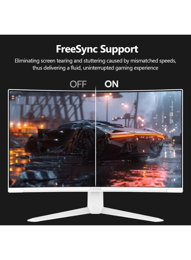 Z-EDGE 27 inch Curved Gaming Monitor 300Hz, 1ms 16:9 FHD 1080P Frameless 1500R Curved Monitor, UG27S White, Freesync Eye Care, 2×Display Port, 2×HDMI - Image 2