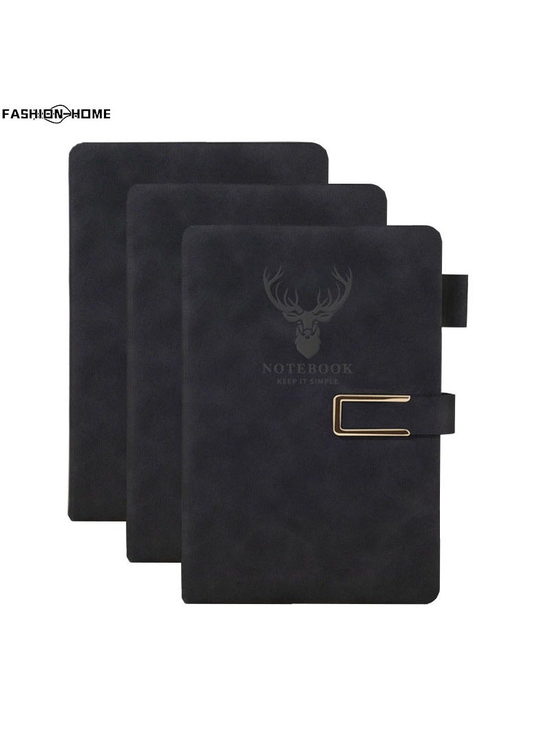 FASHION HOME 3 عبوات دفتر ملاحظات جلدية A5 مخططة مع مشبك مغناطيسي غلاف صلب مخصص 80 جرام 360 صفحة يوميات سميكة للرجال والنساء - Image 1