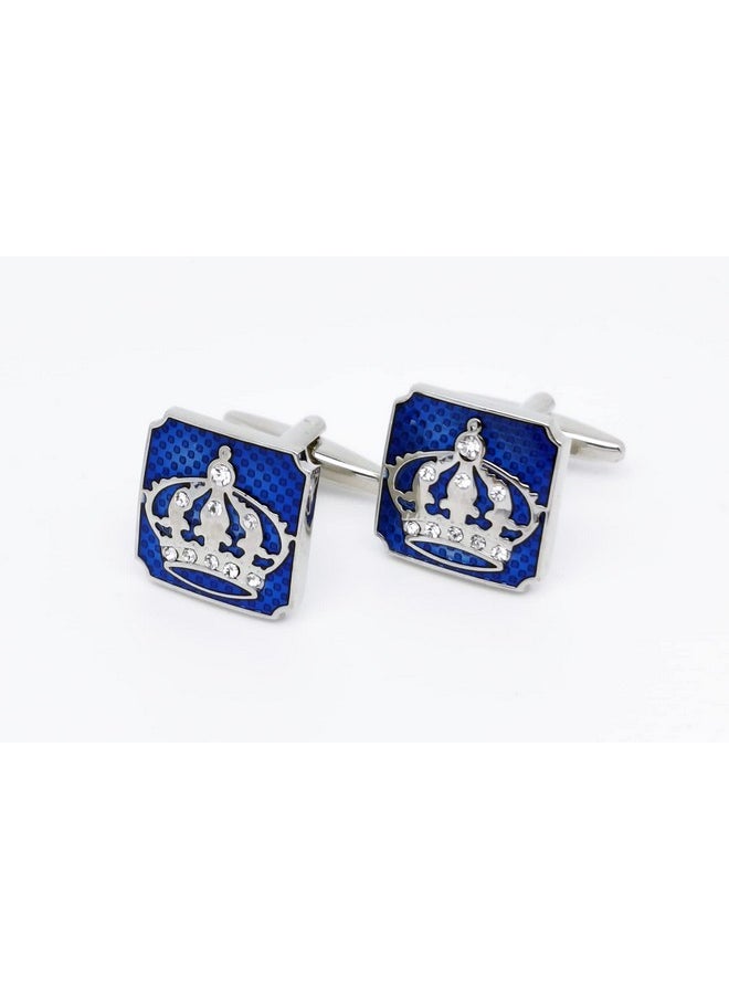 Jonwo Blue Square Royal Crown Crystal Cuff Links For Men Lady In Gift Box Unisex Metal Cufflinks For Business Wedding Anniversary  - Image 4