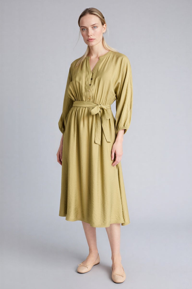 ديفاكتو فستان ميدي بحزام وياقة عريضة - Image 3