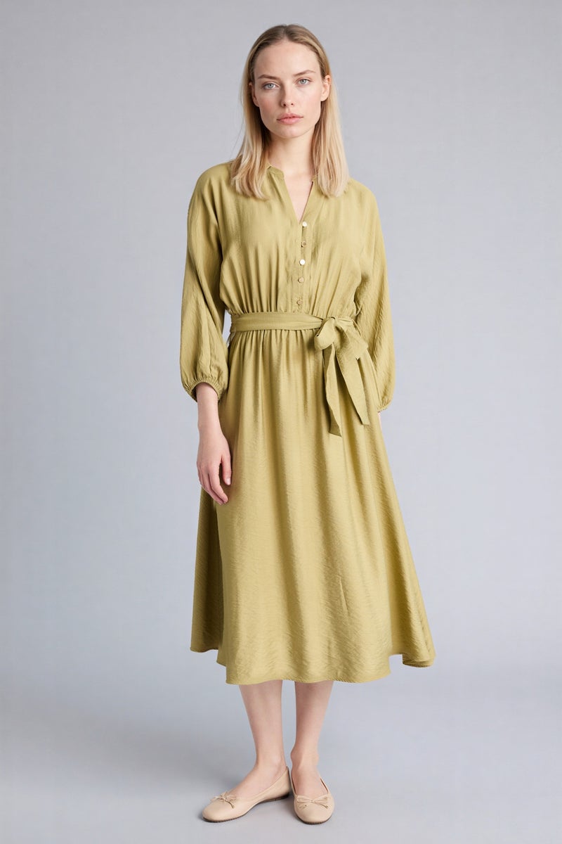 ديفاكتو فستان ميدي بحزام وياقة عريضة - Image 2