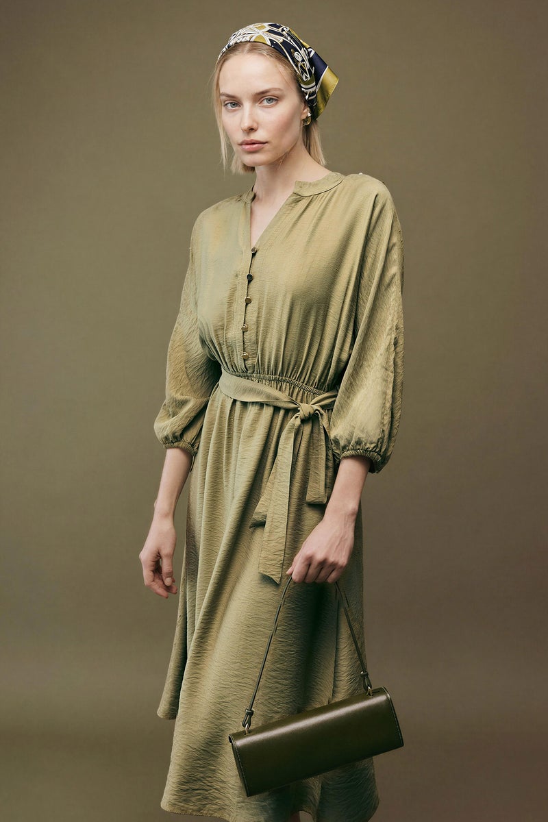 DeFacto Green Woman Off Shoulder Half Sleeve Dress Casual - Image 3