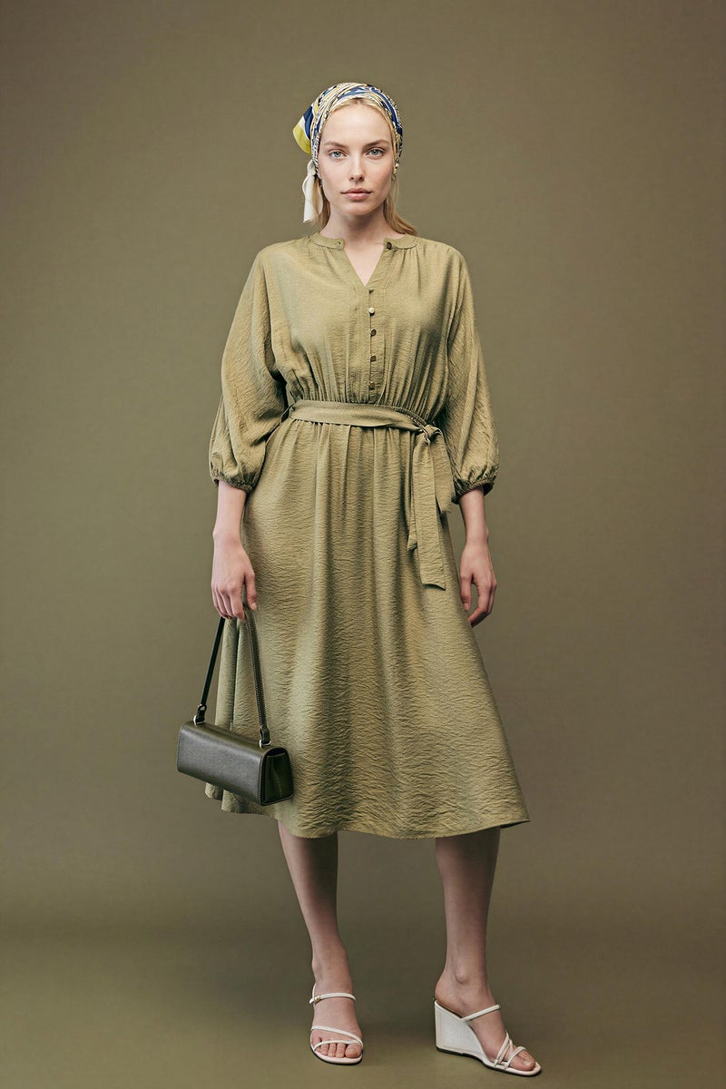 DeFacto Green Woman Off Shoulder Half Sleeve Dress Casual - Image 1