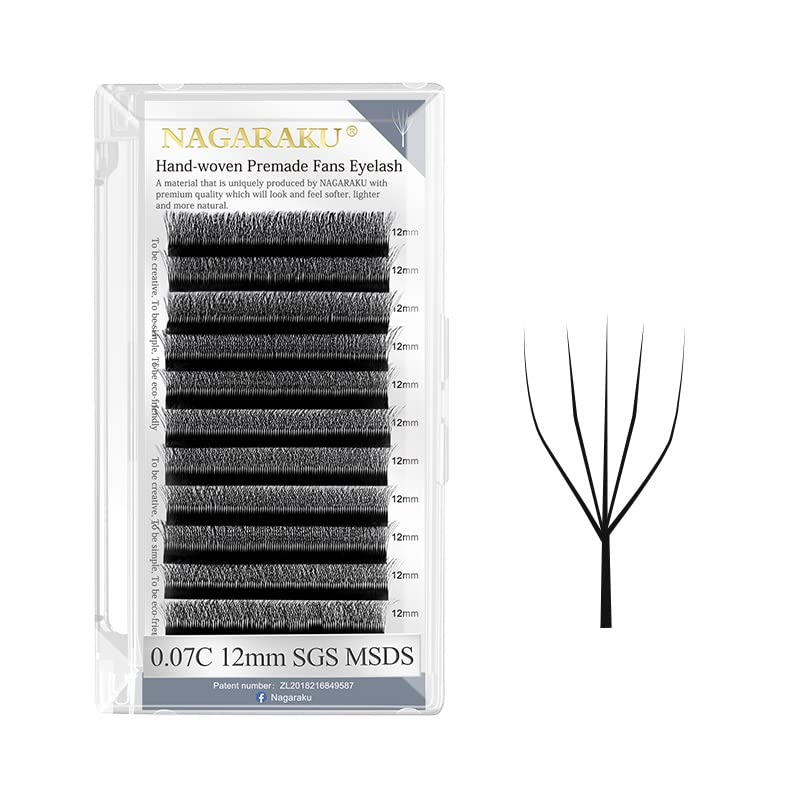 NAGARAKU 5D W Shape Eyelash Extension Volume Premade Matte Black Cluster Easy Fanning yy Eye Lashes with Thickness 007mm 8mm12mm W5DCurlC - Image 1