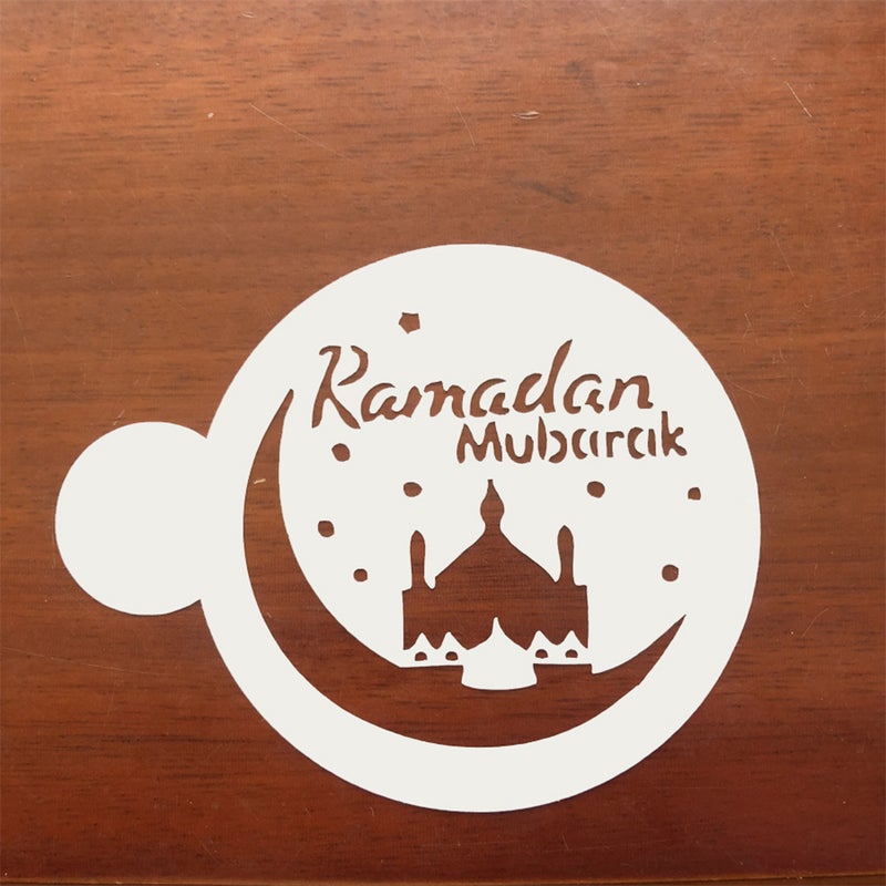 🍽️ مجموعة 3 قوالب بلاستيكية لتزيين القهوة عيد مبارك رمضان قالب تزيين كيك أبيض - Image 2