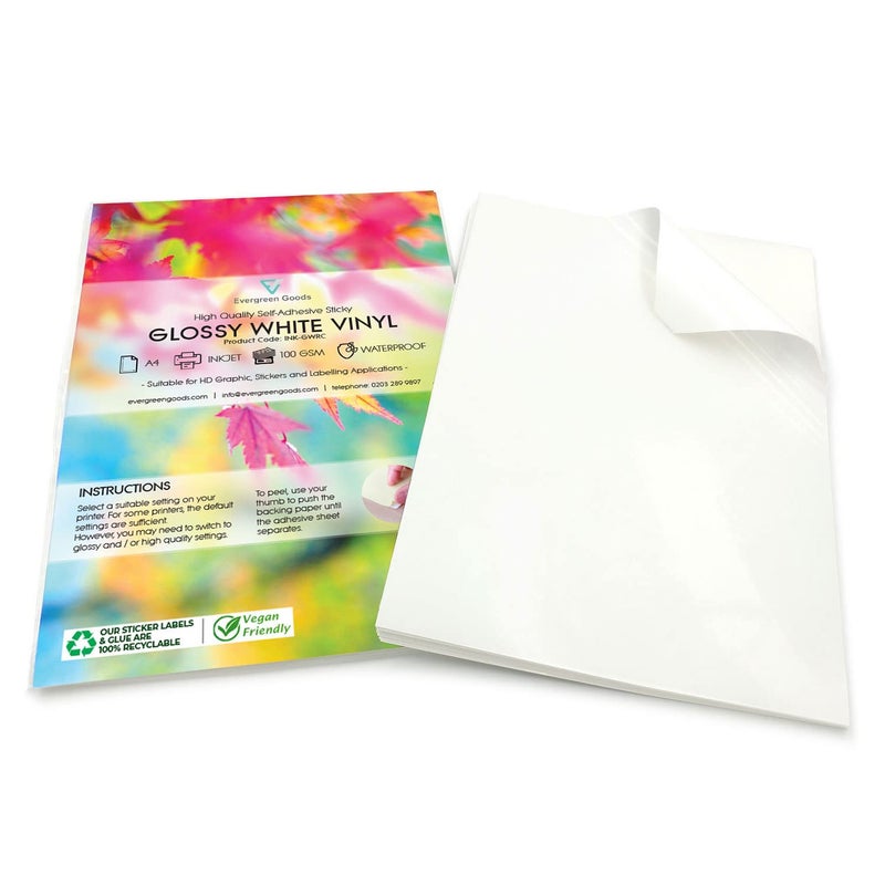 Evergreen Goods 10 Sheets A4 Waterproof Vinyl Sticker Paper Printable SelfAdhesive Glossy White PVC Sticker Sheets  Inkjet  Laser Professional Standard HighResolution Stickers for Photos Labels