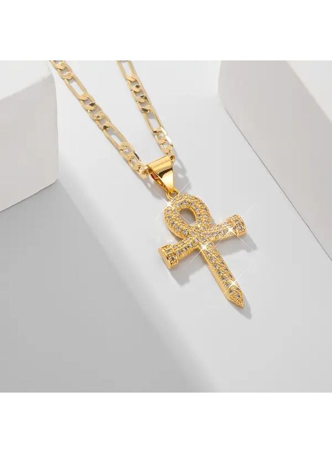 Golden Yellow Cross Pendant Necklace 23 62 Inch Chain Religious Jewelry Gift - Image 3