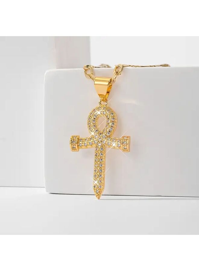 Golden Yellow Cross Pendant Necklace 23 62 Inch Chain Religious Jewelry Gift - Image 1