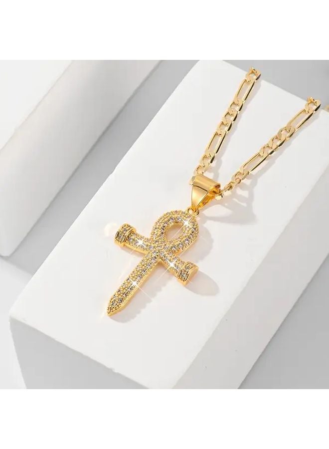 Golden Yellow Cross Pendant Necklace 23 62 Inch Chain Religious Jewelry Gift - Image 2
