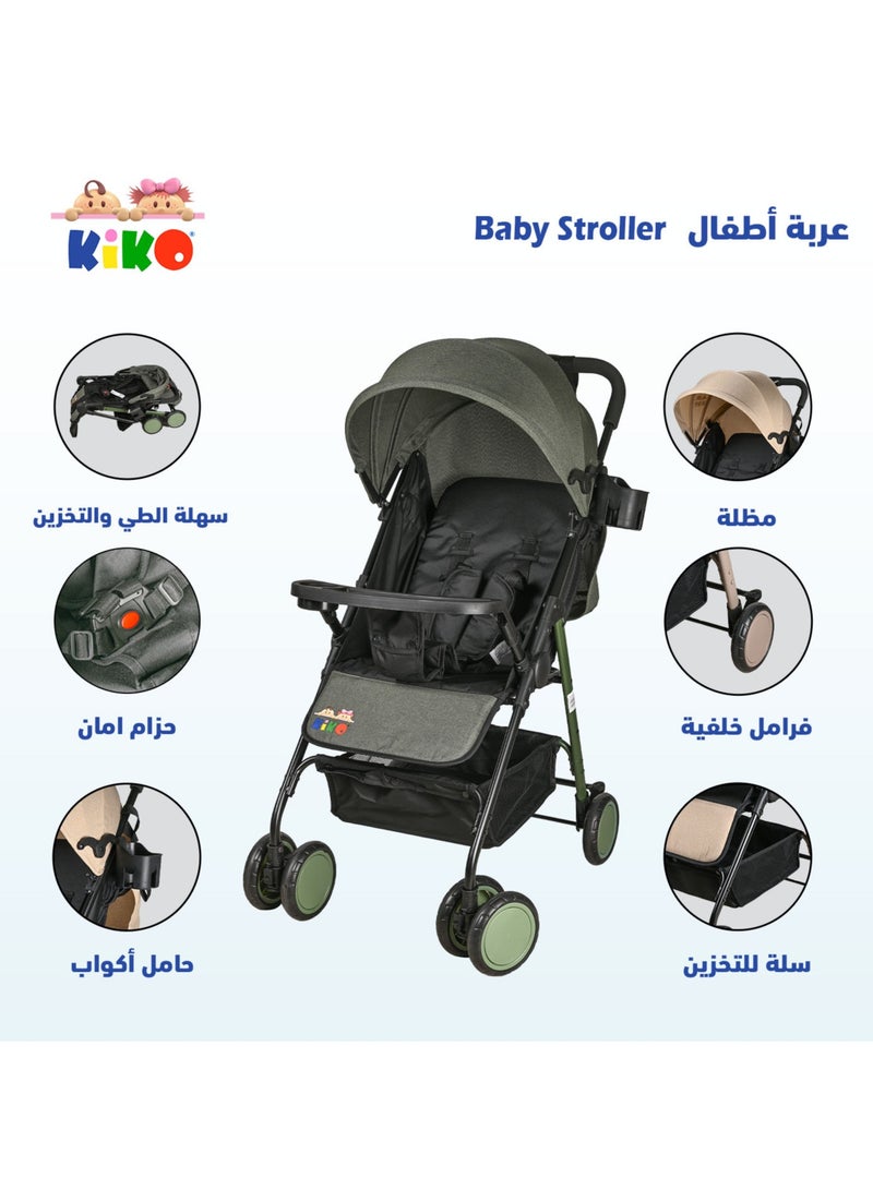 Kiko Comfortable Stroller 6 Wheels, 0 Months +, Green - Image 2