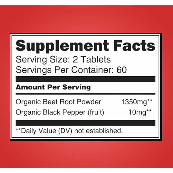 Blossom Nature Organic Beet Root Powder 1350mg with Black Pepper-Nitric Oxide Booster, Digestive System, Athletic Performance-120 Tablets,675mg of Organic Beet Powder per Tablet - Image 2