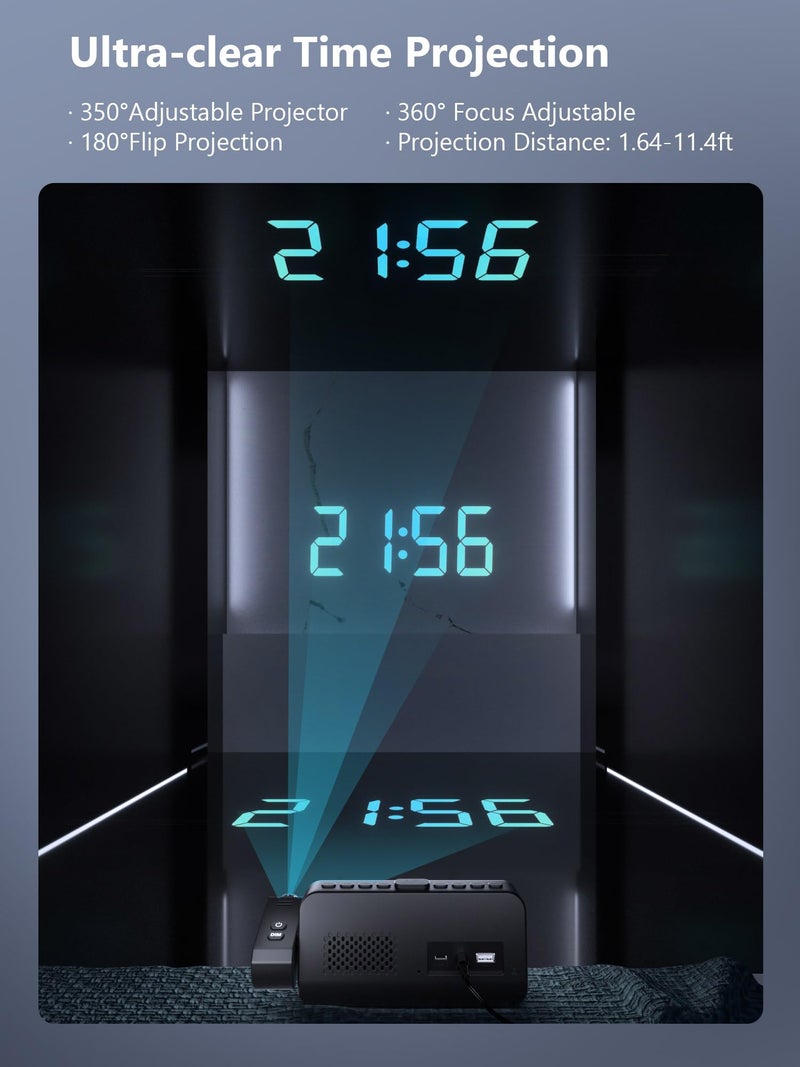 OnLyee Projection Alarm Clock for Bedroom, Alarm Clock with 350Â° Rotatable Projector, 5 Brightness, Dual Alarm with Weekday/Weekend Mode, Temp & Humidity, Snooze, Bedside Alarm Clock for Heavy Sleepers(Blue) - Image 3