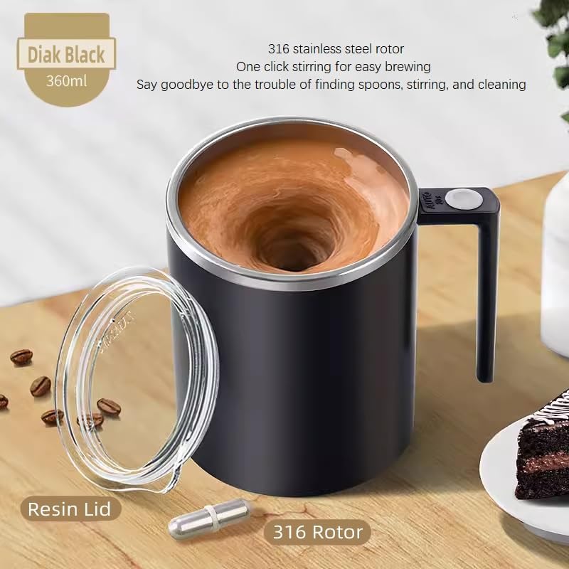 TLINNA Self Stirring Mug,Self Stirring Coffee Mug,Suitable for Coffee, Milk, Cocoa and Other Beverages (Daik Black, 12 Ounces) - Image 2