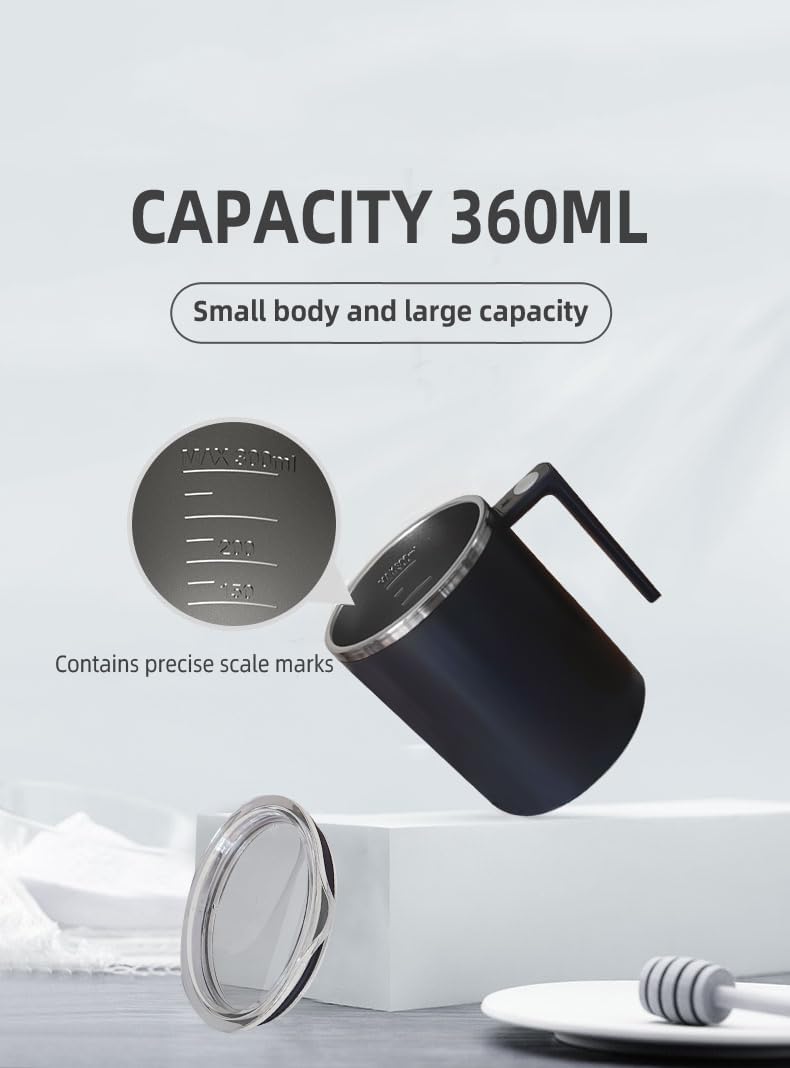 TLINNA Self Stirring Mug,Self Stirring Coffee Mug,Suitable for Coffee, Milk, Cocoa and Other Beverages (Daik Black, 12 Ounces) - Image 4