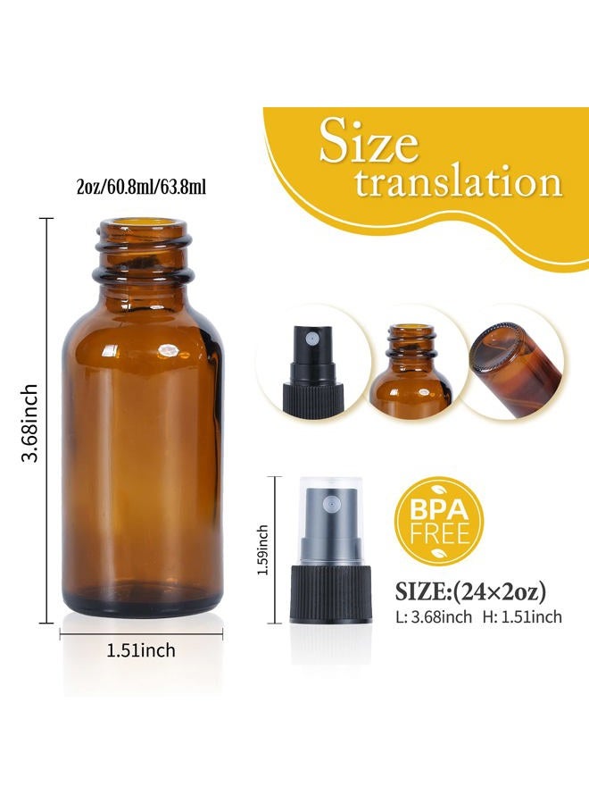 YONKAN 2oz Glass Spray Bottle, Fine Mist Boston Glass Bottles with Black Fine Mist Sprayer Small Clear Bottles for Essential Oils, Bath, Beauty, Hair & Cleaning, Amber, Pack of 24 - Image 2