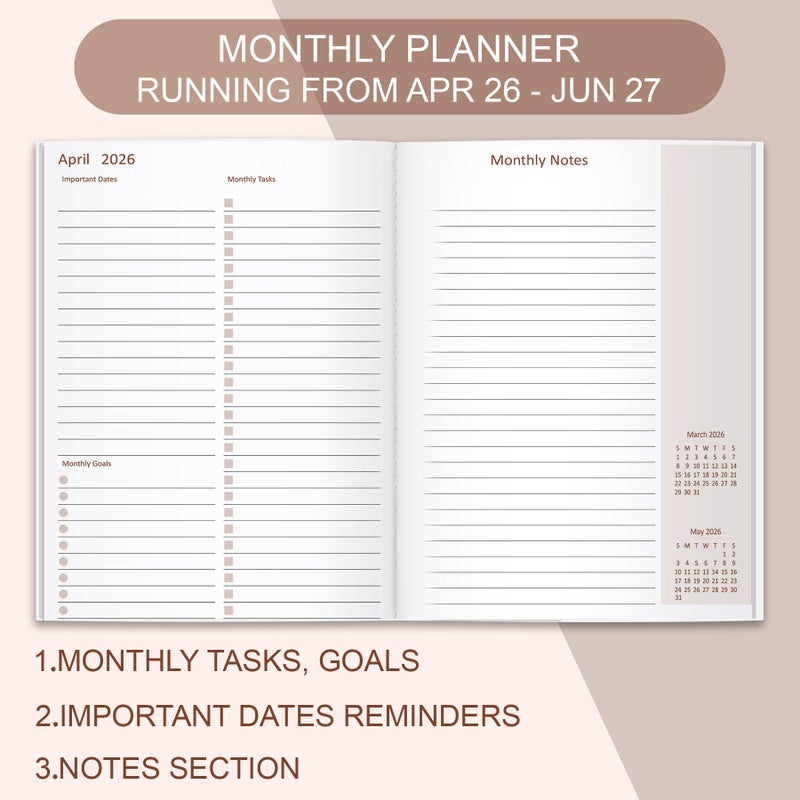 Getvow 2026-2027 Monthly Planner - 15 Months Calendar from April 2026 - June 2027, Monthly Planner 2026-2027 Easy to Organize Your Daily Life, 7" x 10", Blue Watercolor - Image 3