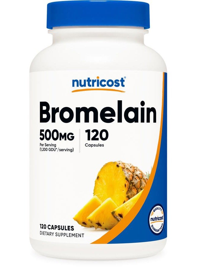 Nutricost بروميلين 500 ملغ، 120 كبسولة نباتية - بروميلين (2400 GDU/g)، غير معدلة وراثيًا، خالية من الغلوتين - Image 1