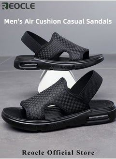 REOCLE Men's Sandals WovenSoft Sole Black Woven Summer Sandals Hiking Beach Sport Outdoor Sandals Outdoor Leather Closed Toe Beach Shoes  - Image 2