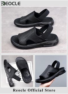 REOCLE Men's Sandals WovenSoft Sole Black Woven Summer Sandals Hiking Beach Sport Outdoor Sandals Outdoor Leather Closed Toe Beach Shoes  - Image 5
