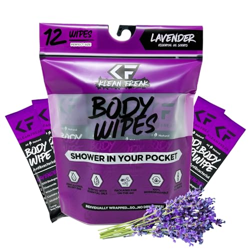 Klean Freak The Klean Freak Body Wipes 12 count Individually Wrapped Showerless Body Wipe for Women Men Sustainable Bodywipes for Gym Travel Camping Lavender - Image 1