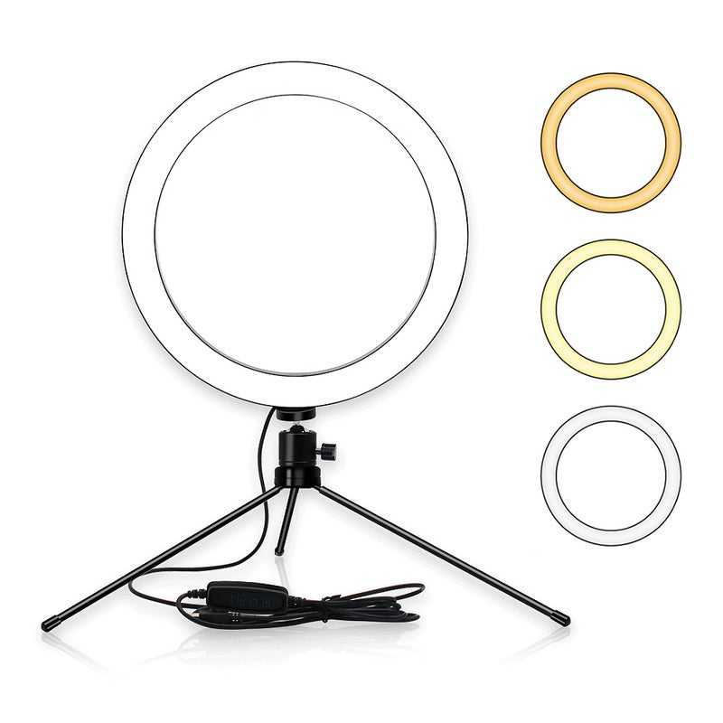 Loquat Table LED Ring Light With Tripod Stand Black - Image 1
