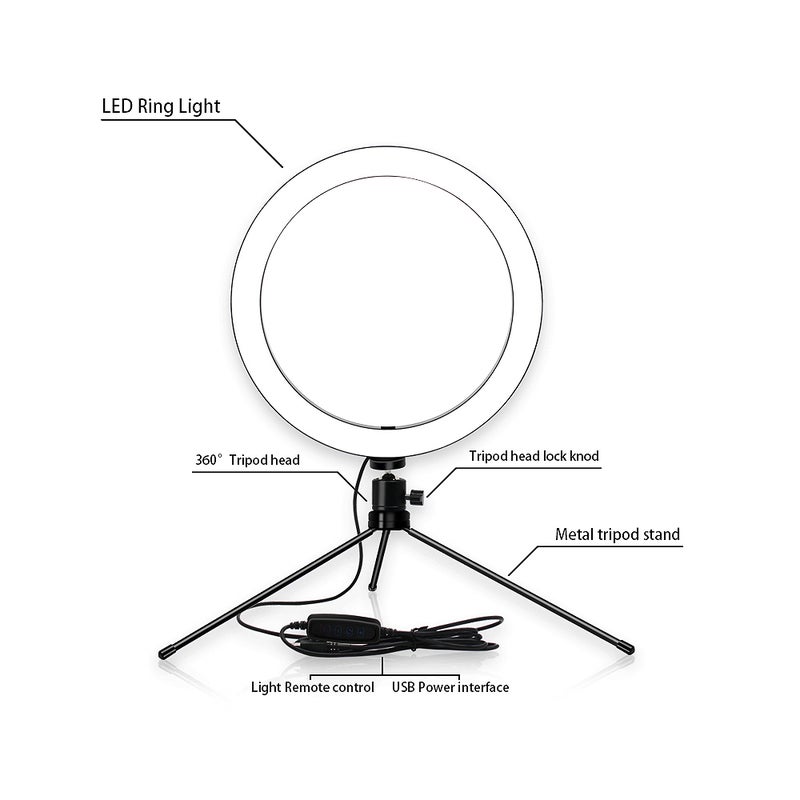 Loquat Table LED Ring Light With Tripod Stand Black - Image 3