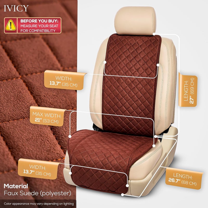 IVICY غطاء مقعد السيارة من الجلد السويدي IVICY للسيارات - أغطية أمامية ناعمة وقابلة للتنفس مع حماية مانعة للانزلاق تناسب معظم السيارات والشا��نات الصغيرة وسيارات الدفع الرباعي والشاحنات - وحدة واحدة - Image 3