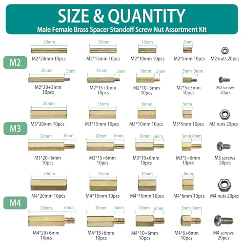 Raogoodcx® 360pcs M2 M3 M4 Male Female Brass Spacer Standoff Screw Nut Assortment Kit with Box - Image 4
