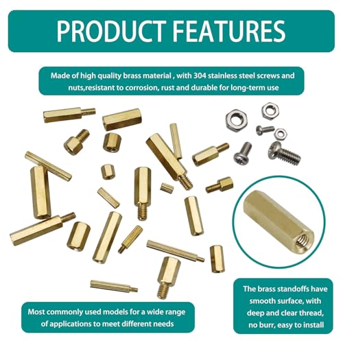 Raogoodcx® 360pcs M2 M3 M4 Male Female Brass Spacer Standoff Screw Nut Assortment Kit with Box - Image 5