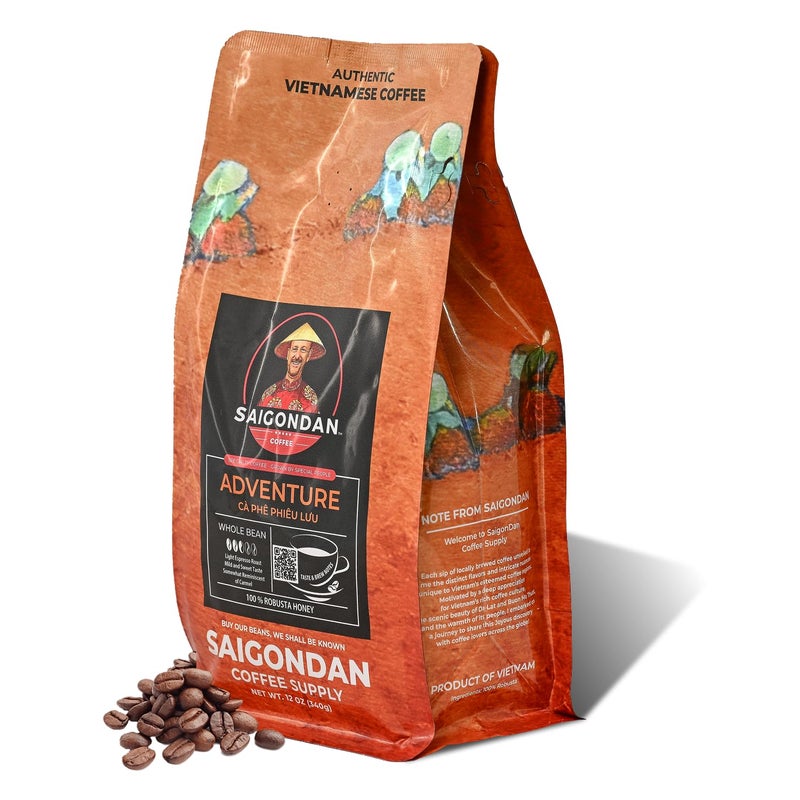 Robusta Whole Bean Coffee - Saigondan Adventure | Light Espresso Roast | 100% Robusta | Vietnamese Coffee | Roasted in Small Batch | Smooth & Naturally Sweet | Direct Trade | No Preservatives | 12 Oz - Image 1