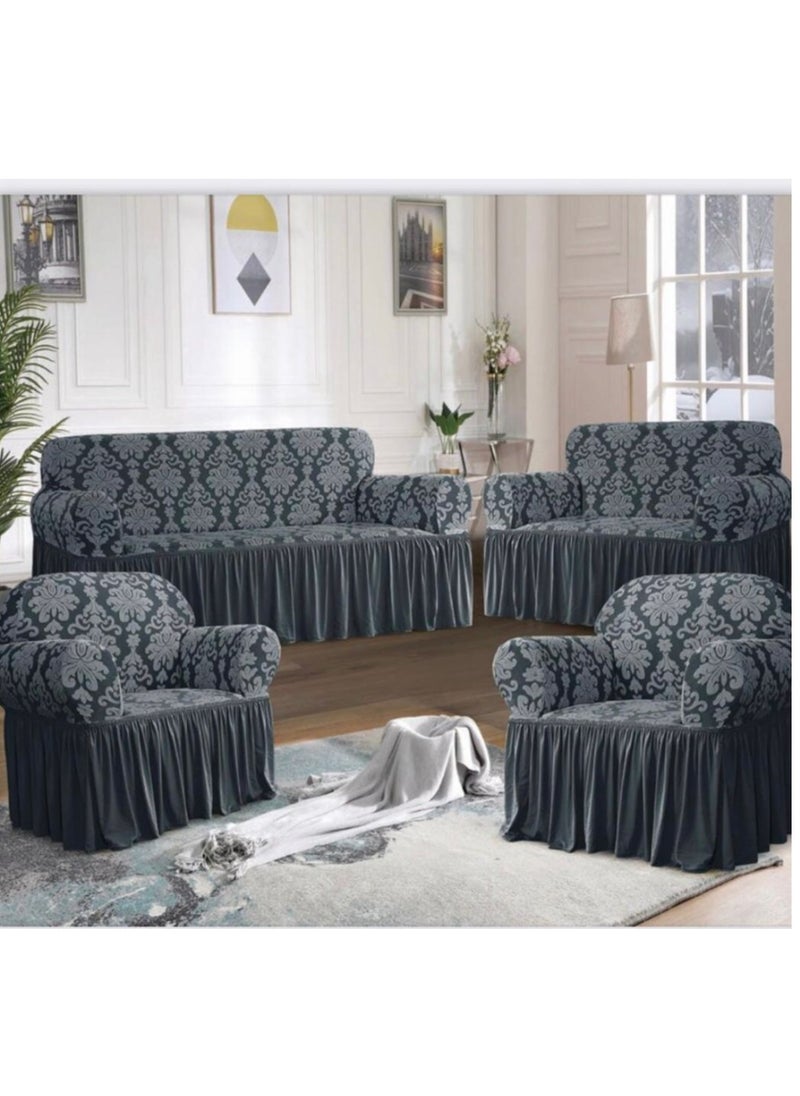 EVORY HOME - Sofa Cover Jacquard 4-Pieces Set of 7-Seater (3+2+1+1) Super Stretchable Anti-Wrinkle Slip Resistant Furniture Protector - Image 1