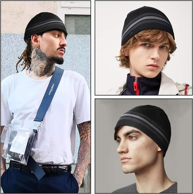 OMECHY Mens Winter Warm Knitting Hats Plain Skull Beanie Cuff Toboggan Knit Cap - Image 2