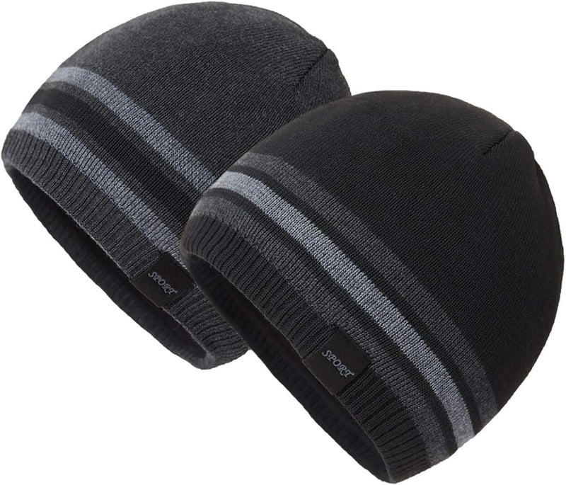 OMECHY Mens Winter Warm Knitting Hats Plain Skull Beanie Cuff Toboggan Knit Cap - Image 1