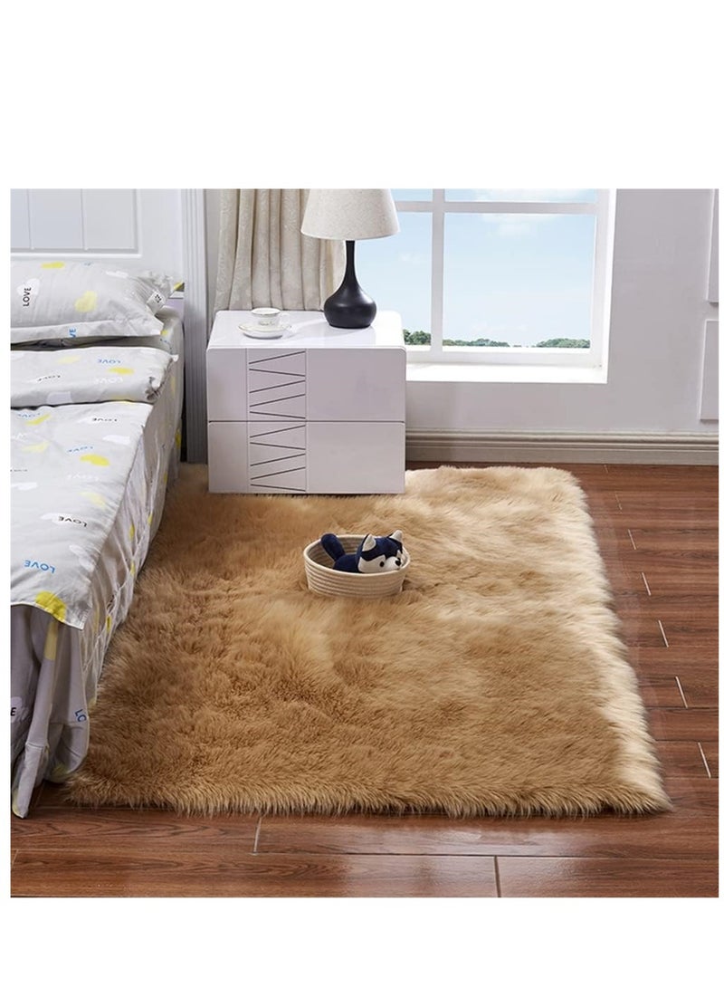 Soft Area Rugs, Living Room Modern Fluffy Carpet, Lndoor Large Area Rug Shag Shaggy Carpet Soft Plush Furry Bedside Anti Slip Mat, Machine Washable Area Rugs for Living Room Bedroom Kids Room Home Decor (Brown,60 x 180 cm) - Image 1