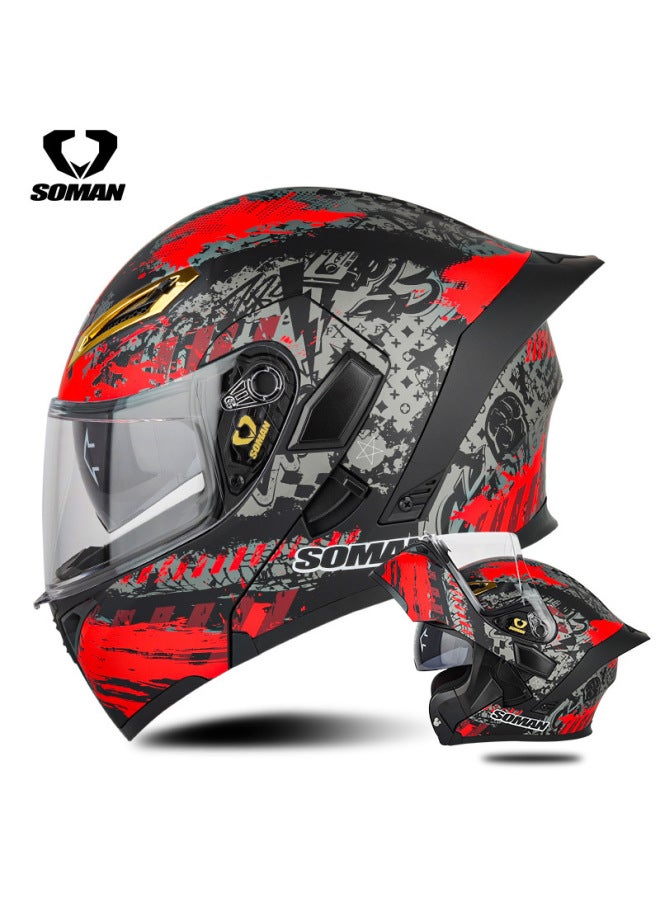 Black Red Spark Popular Soman Electric Scooter Helmet For Women In Summer, Sun Protection, Men's Flip-up Helmet Motorcycle Dual-mirror Full-face Helmet Helmet